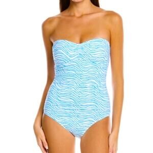 367 - J.MCLAUGHLIN Kao Radio Waves One Piece Swimsuit Strapless Sz 10